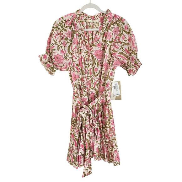 Charina Sarte Spade Floral Pink Block Print Cotton Ruffle Mini Dress Tuckernuck - Picture 7 of 10